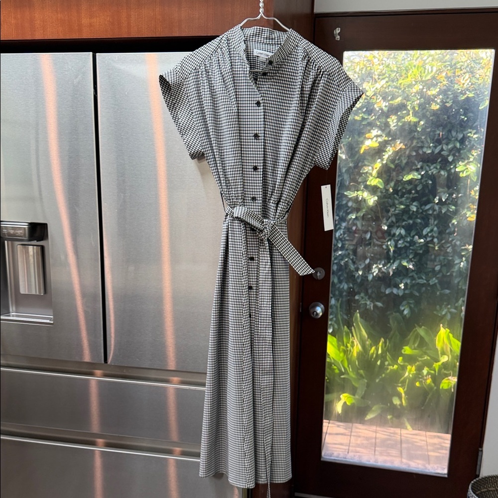 Calvin Klein Black and White Checkered Midi Dress